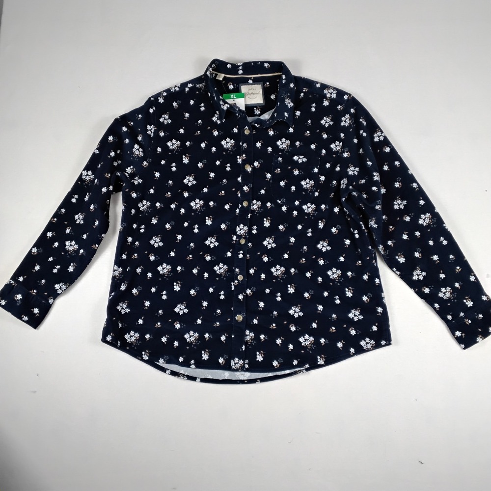 Jones New York Woman XL Blue And White Floral Button-Up Shirt Long Sleeve Fresh